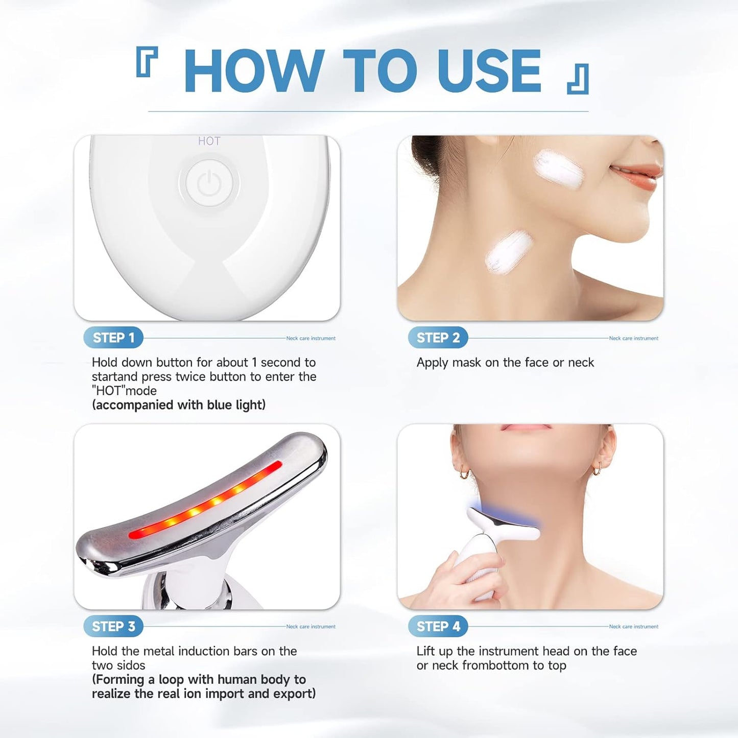 MASAJEADOR REJUVENECEDOR INFRAROJO ANTI ARRUGAS -  CROMOTERAPIA LED PARA ROSTRO Y CUELLO